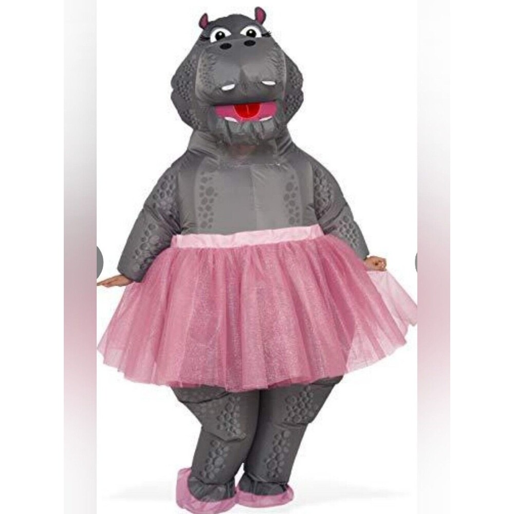 Gray Hippo Tutu Inflatable Costume with Pink Skirt Adult New